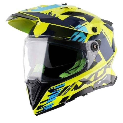 Axor X-Cross Dual Vizör Neon Yellow Blue Cross Motosiklet Kaskı - 1