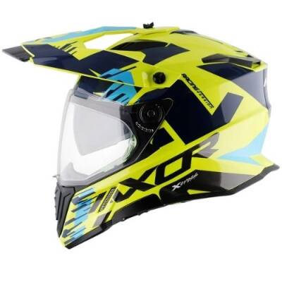 Axor X-Cross Dual Vizör Neon Yellow Blue Cross Motosiklet Kaskı - 2