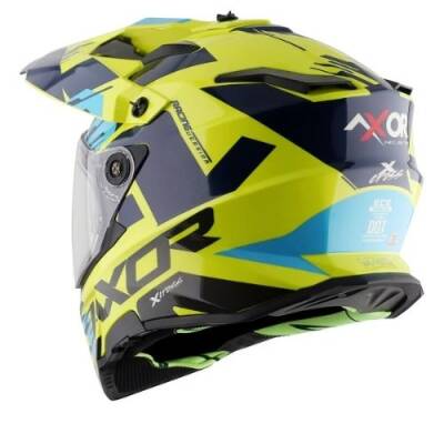 Axor X-Cross Dual Vizör Neon Yellow Blue Cross Motosiklet Kaskı - 3
