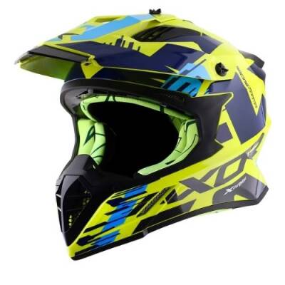 AXOR X-CROSS X1-E NEON YELLOW BLUE Cross Motosiklet Kaskı 